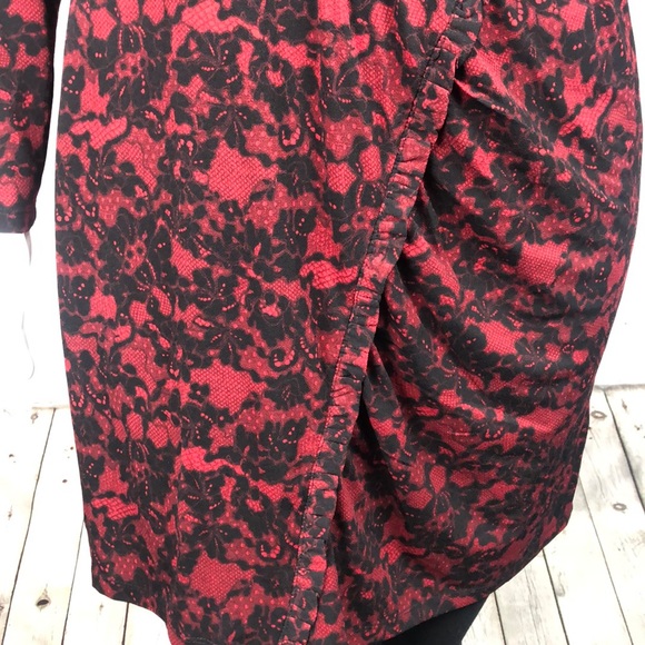 Michael Kors Red/Black Lace Print Ruffle Dress 1X - Picture 8 of 8